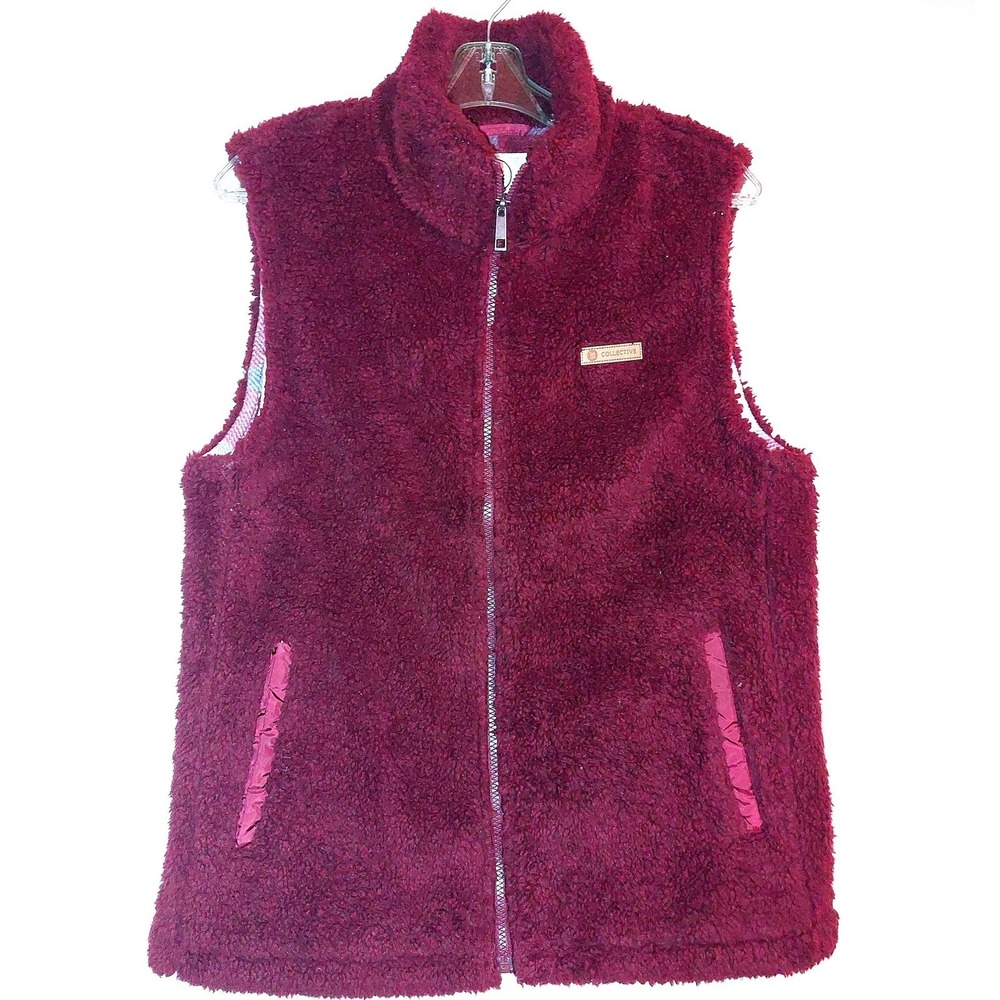 Sage Collective Women's Sherpa Fleece Full Zip Vest Burgundy Plaid Lined  Size M - Picture 5 of 12
